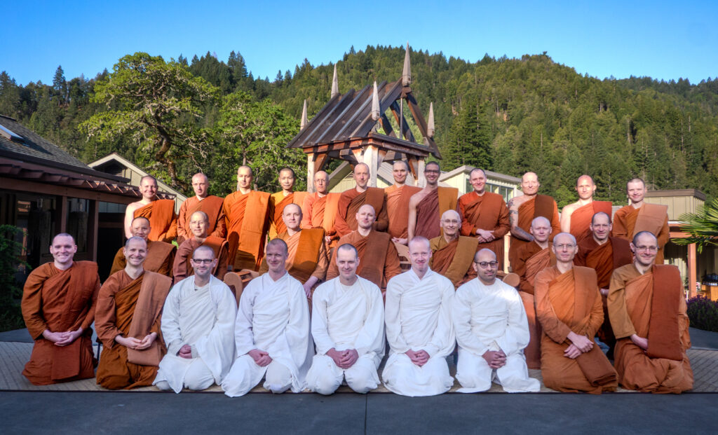 Abhayagiri monastics residents and visiting at Abhayagiri in late April 2025.